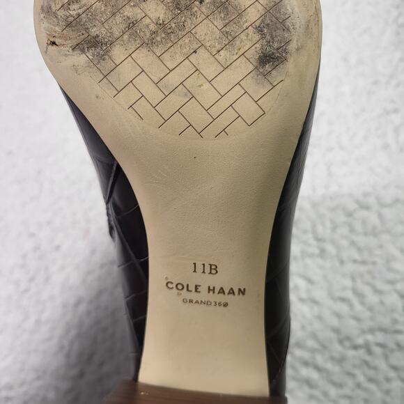 Cole Haan Catlyn Block Heel Booties Embossed leather dark brown size 11 - Picture 5 of 7